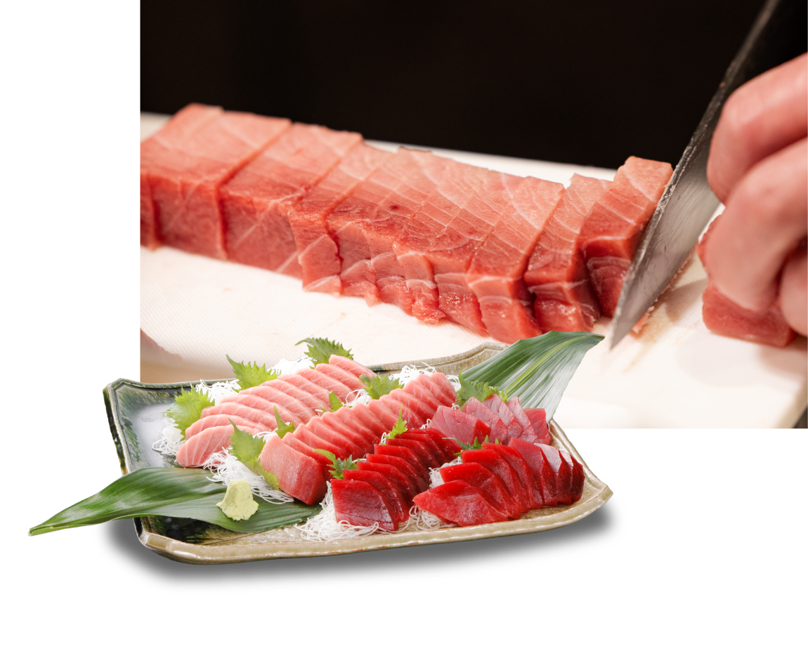 部位ごとに異なる脂のりと旨みを楽しめるマグロの食べ比べプレート