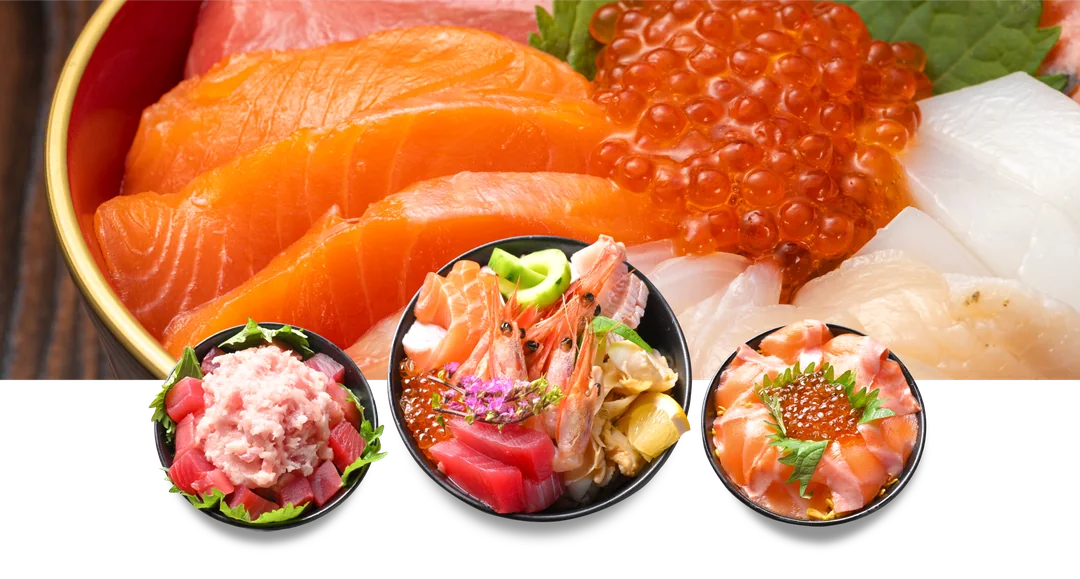自分好みに盛り付けた海鮮丼の一例